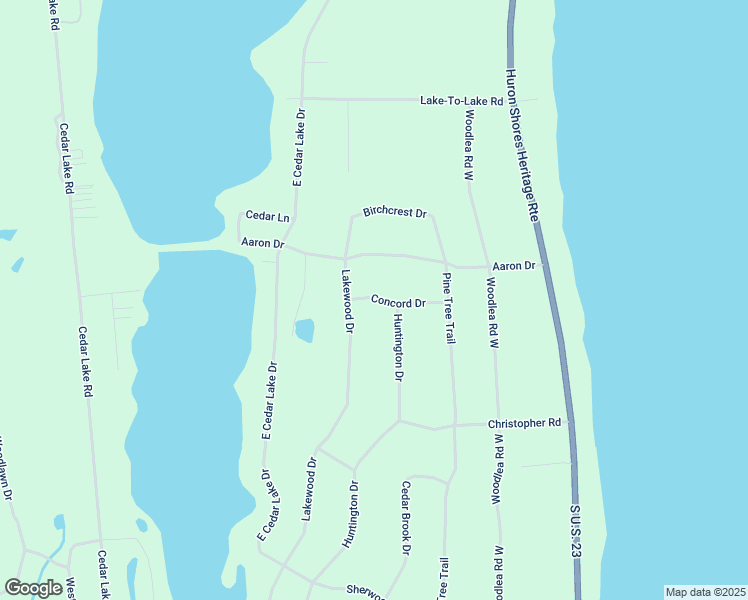 map of restaurants, bars, coffee shops, grocery stores, and more near 7584 Lakewood Drive in Oscoda