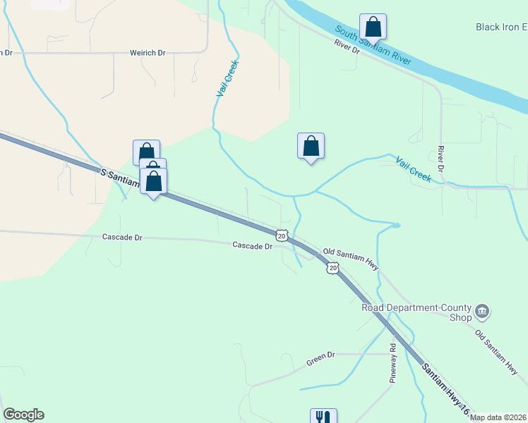 map of restaurants, bars, coffee shops, grocery stores, and more near 5597 South Santiam Highway in Lebanon