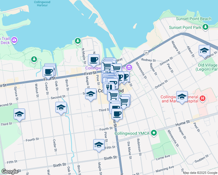 map of restaurants, bars, coffee shops, grocery stores, and more near in Collingwood