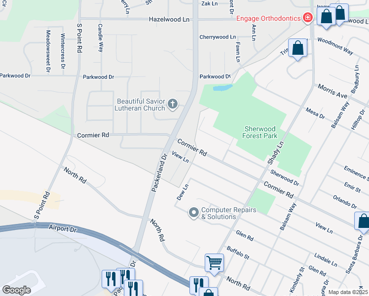 map of restaurants, bars, coffee shops, grocery stores, and more near 1681 Cormier Road in Green Bay