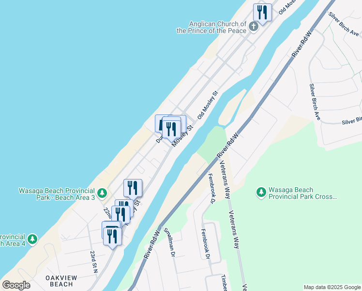 map of restaurants, bars, coffee shops, grocery stores, and more near in Wasaga Beach