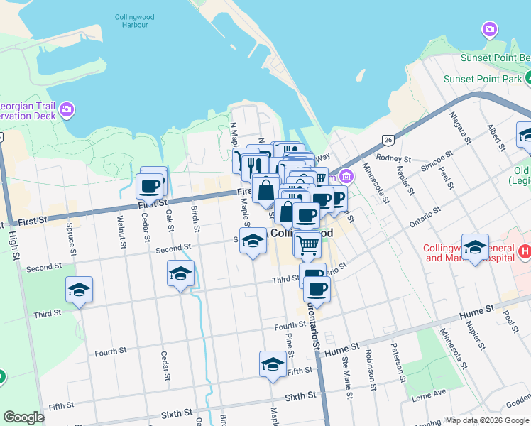 map of restaurants, bars, coffee shops, grocery stores, and more near 48 Pine Street in Collingwood