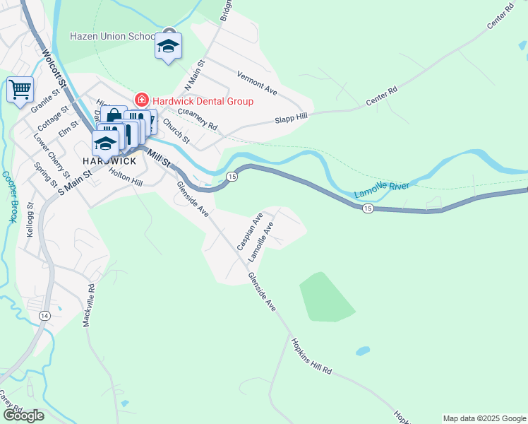 map of restaurants, bars, coffee shops, grocery stores, and more near 169 Caspian Avenue in Hardwick