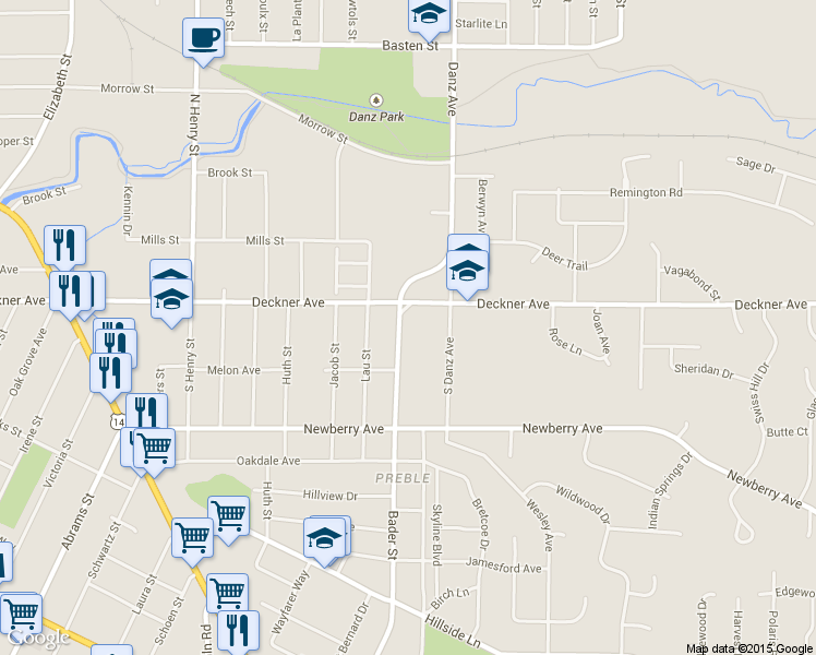 map of restaurants, bars, coffee shops, grocery stores, and more near 2132 Deckner Avenue in Green Bay