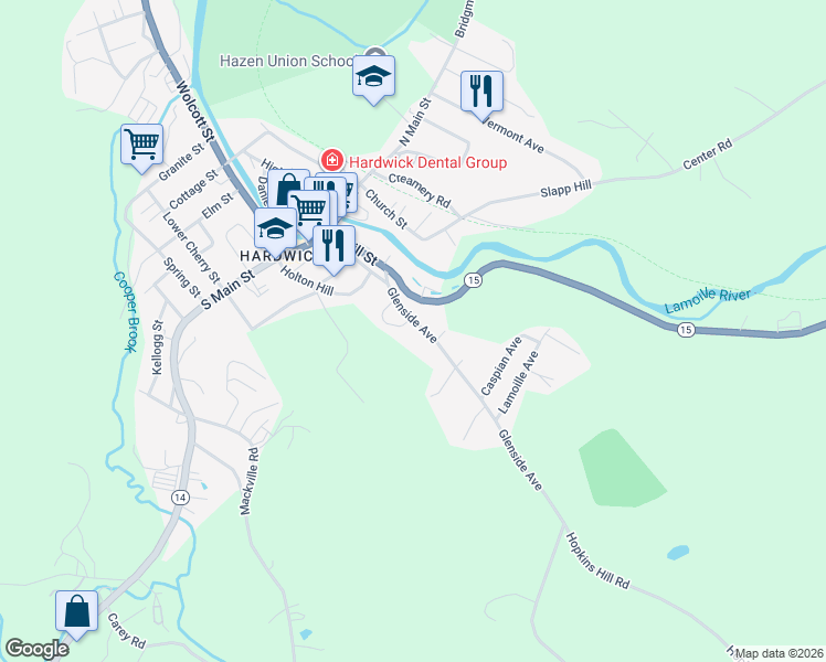 map of restaurants, bars, coffee shops, grocery stores, and more near 130 Glenside Avenue in Hardwick