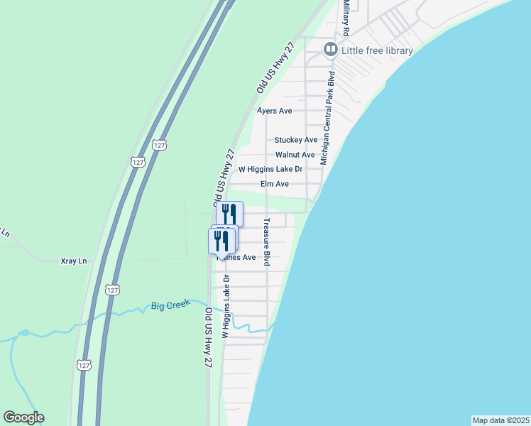 map of restaurants, bars, coffee shops, grocery stores, and more near 200 Ironwood Road in Roscommon