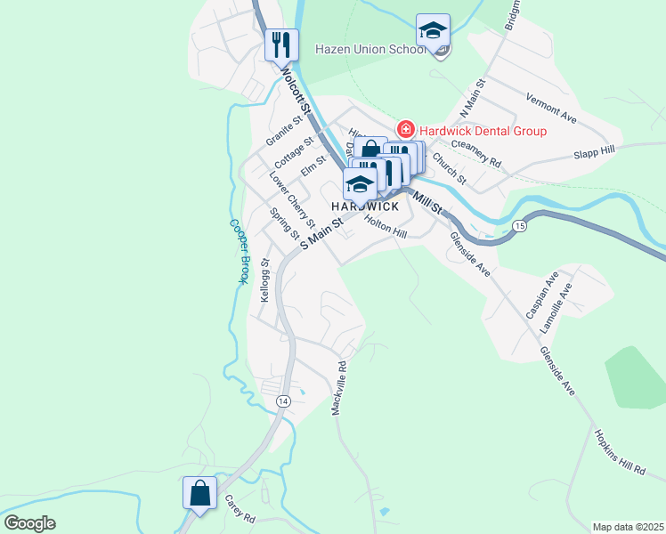 map of restaurants, bars, coffee shops, grocery stores, and more near 85 Upper Cherry Street in Hardwick