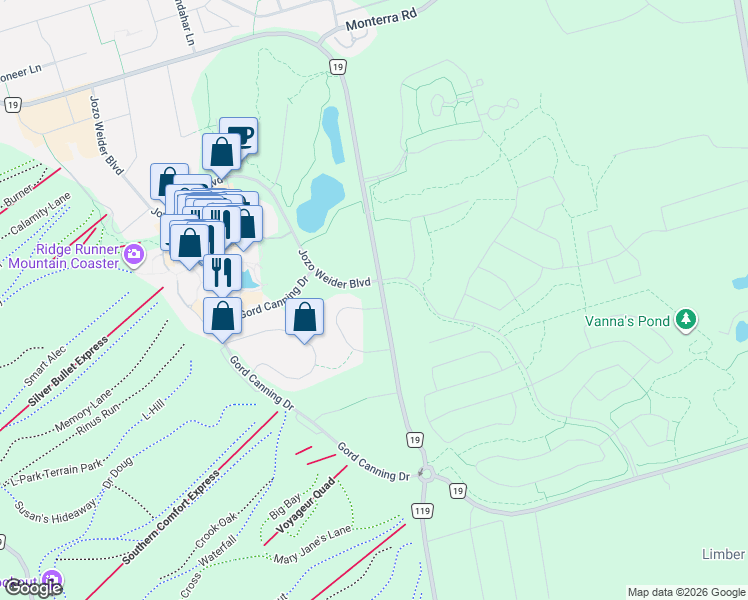 map of restaurants, bars, coffee shops, grocery stores, and more near 148 Campbell Crescent in The Blue Mountains