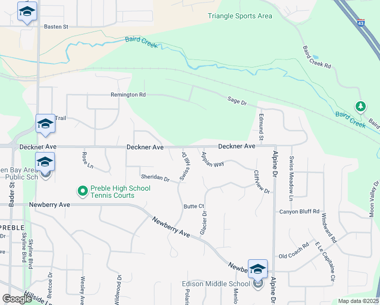 map of restaurants, bars, coffee shops, grocery stores, and more near 110 Swiss Hill Drive in Green Bay