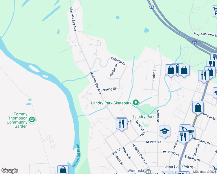 map of restaurants, bars, coffee shops, grocery stores, and more near 69 Young St in Colchester