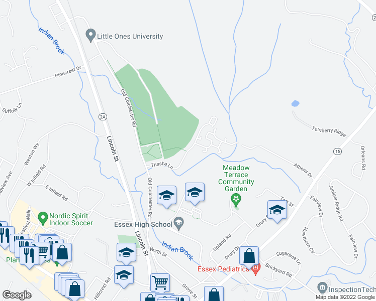 map of restaurants, bars, coffee shops, grocery stores, and more near 1 Autumn Pond Way in Essex
