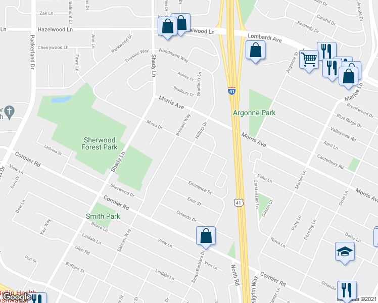 map of restaurants, bars, coffee shops, grocery stores, and more near 2151 Hilltop Drive in Green Bay