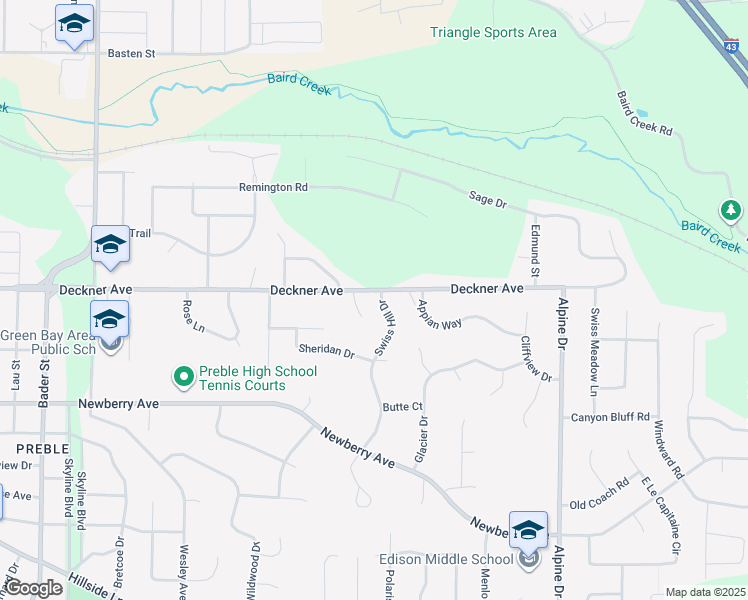 map of restaurants, bars, coffee shops, grocery stores, and more near 110 Swiss Hill Drive in Green Bay