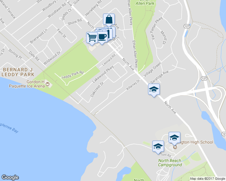 map of restaurants, bars, coffee shops, grocery stores, and more near 68 Little Eagle Bay in Burlington