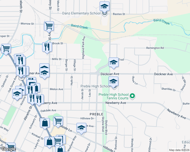 map of restaurants, bars, coffee shops, grocery stores, and more near 2050 Deckner Ave in Green Bay