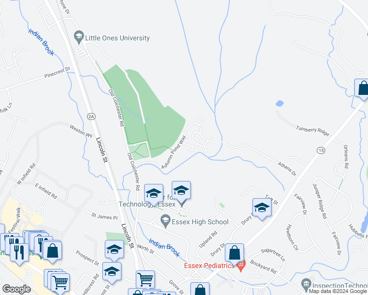 map of restaurants, bars, coffee shops, grocery stores, and more near 301 Autumn Pond Way in Essex