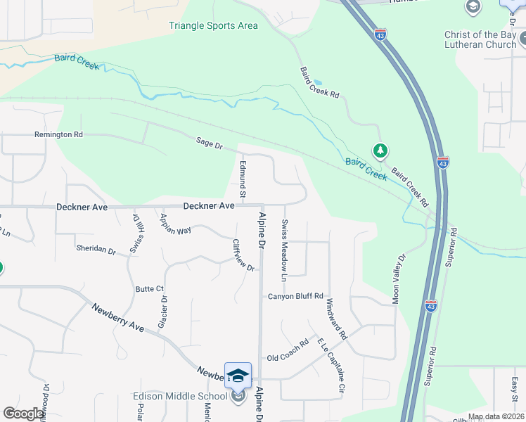 map of restaurants, bars, coffee shops, grocery stores, and more near 112 Alpine Drive in Green Bay