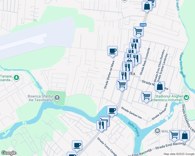 map of restaurants, bars, coffee shops, grocery stores, and more near 7 Strada Ştefan cel Mare in Voluntari