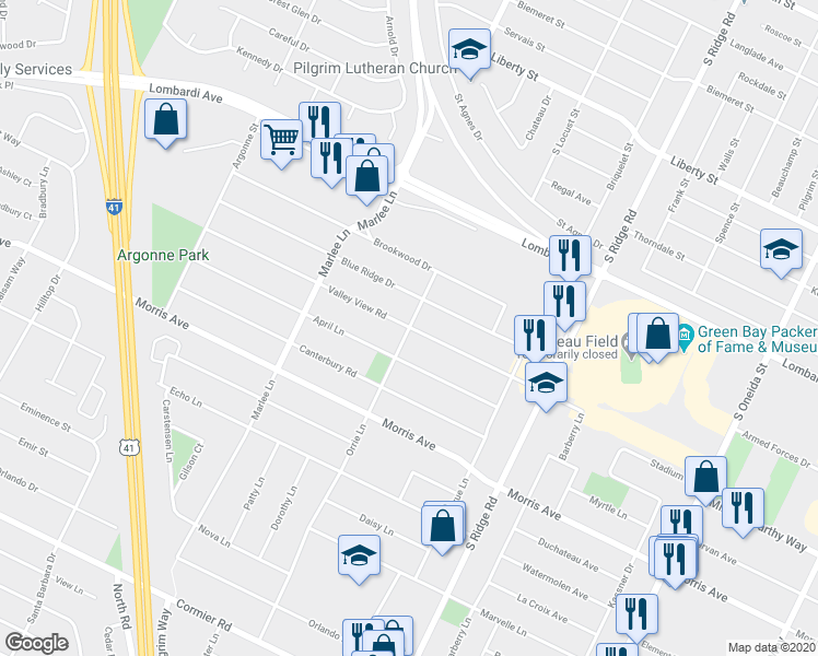 map of restaurants, bars, coffee shops, grocery stores, and more near 2001 Orrie Lane in Ashwaubenon