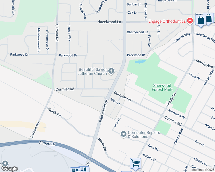 map of restaurants, bars, coffee shops, grocery stores, and more near 1735 Cormier Road in Green Bay