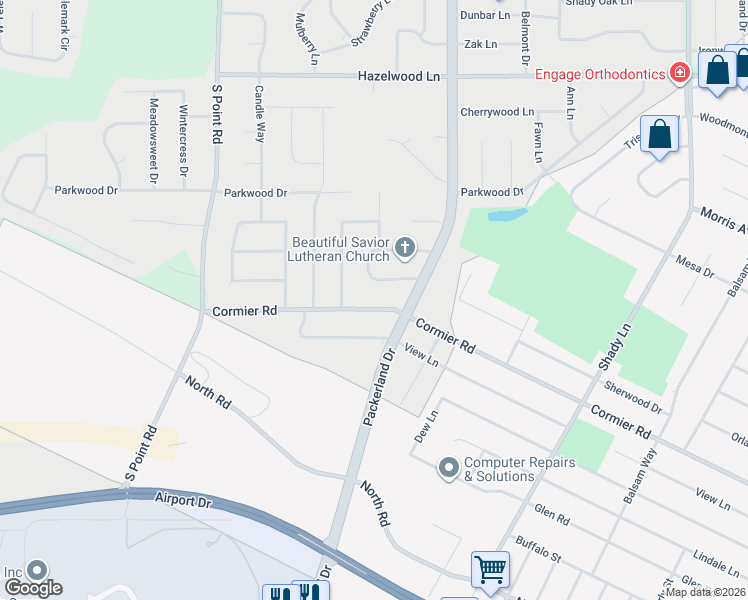 map of restaurants, bars, coffee shops, grocery stores, and more near 1735 Cormier Road in Green Bay