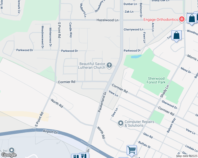 map of restaurants, bars, coffee shops, grocery stores, and more near 1735 Cormier Road in Green Bay