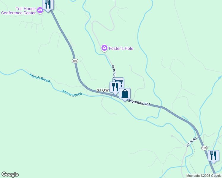 map of restaurants, bars, coffee shops, grocery stores, and more near 27 Notchbrook Road in Stowe