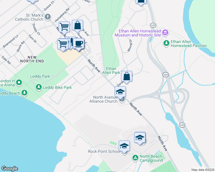 map of restaurants, bars, coffee shops, grocery stores, and more near in Burlington