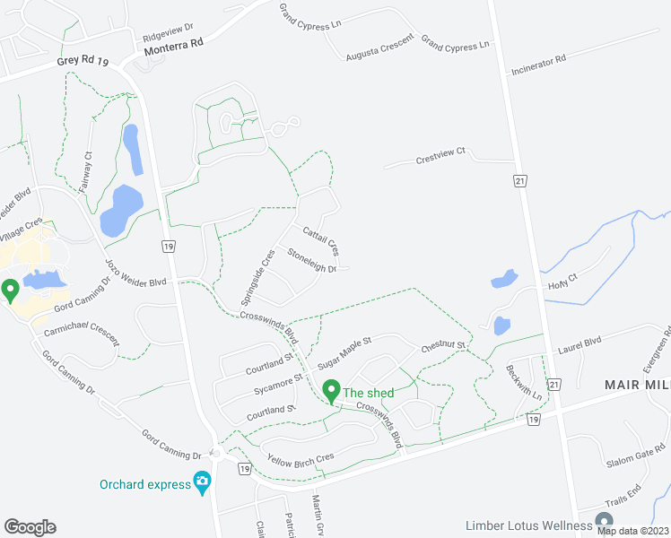 map of restaurants, bars, coffee shops, grocery stores, and more near 117 Stoneleigh Drive in Grey County