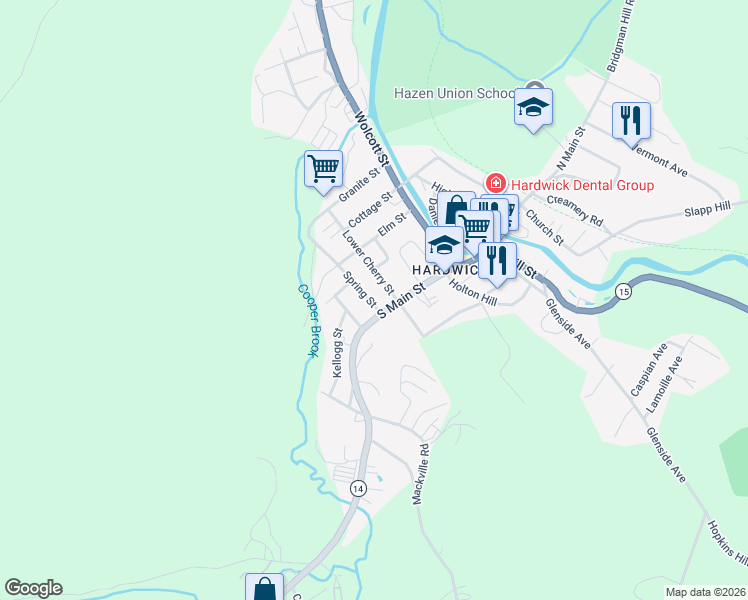 map of restaurants, bars, coffee shops, grocery stores, and more near 40 Lower Cherry Street in Hardwick