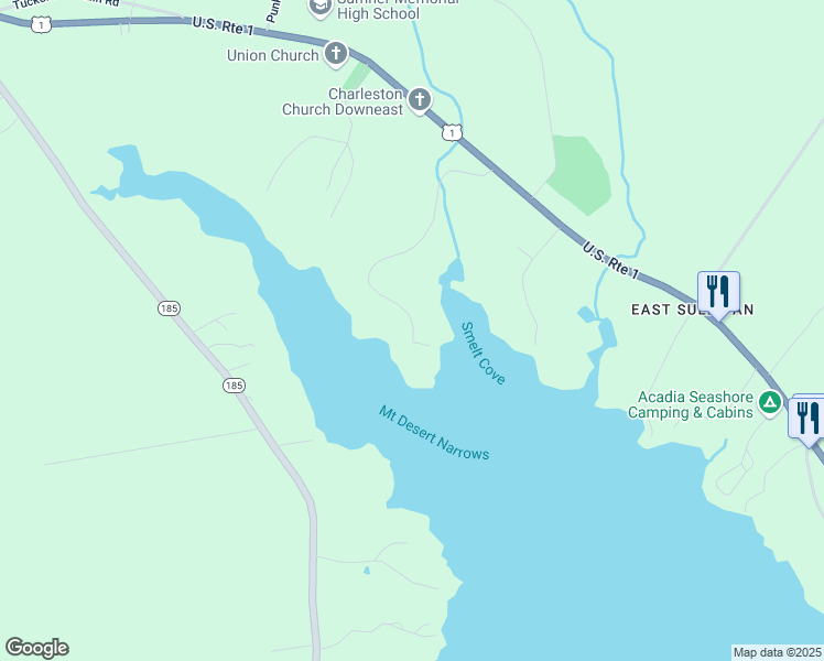 map of restaurants, bars, coffee shops, grocery stores, and more near 106 Ocean House Road in Sullivan
