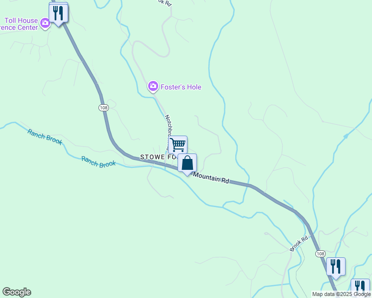 map of restaurants, bars, coffee shops, grocery stores, and more near 287 Stowe School Road in Stowe