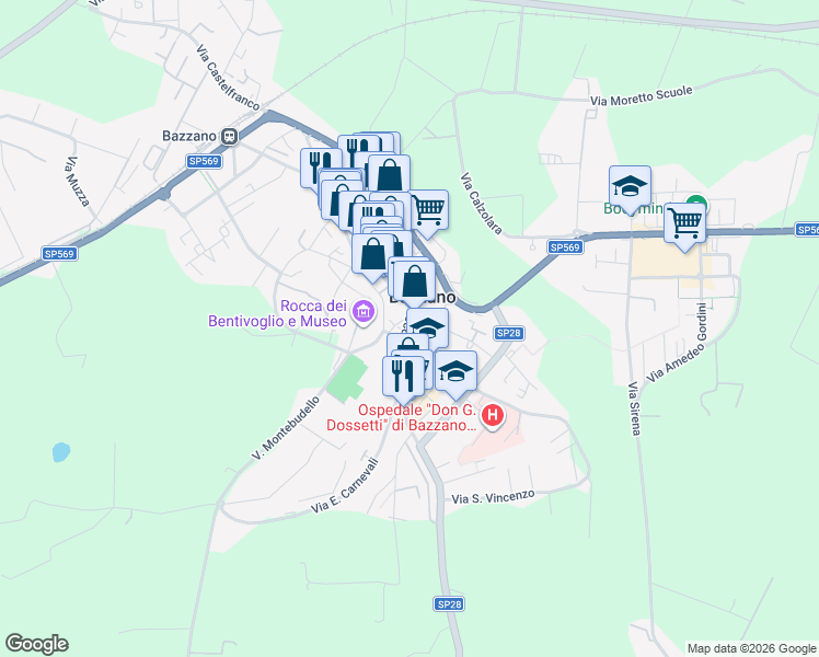 map of restaurants, bars, coffee shops, grocery stores, and more near 12 Via Molino in Valsamoggia