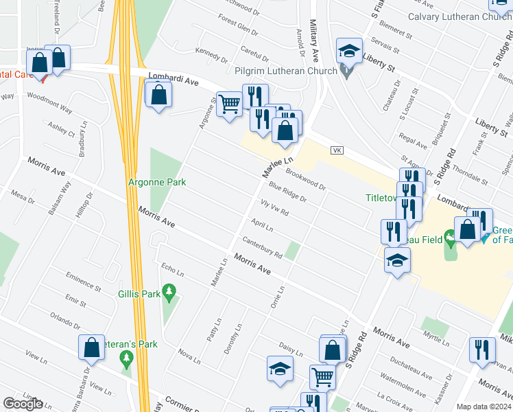 map of restaurants, bars, coffee shops, grocery stores, and more near 2011 Marlee Lane in Green Bay