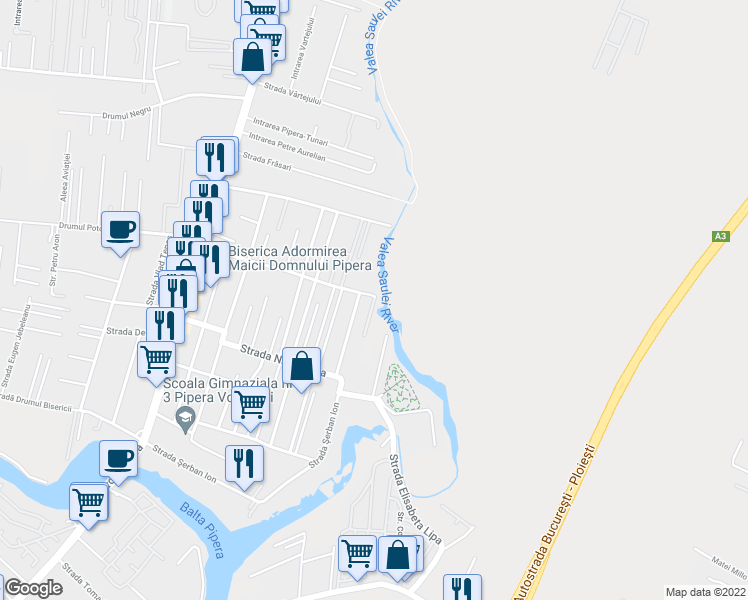 map of restaurants, bars, coffee shops, grocery stores, and more near 50 Strada Constantin Pritopescu in Voluntari