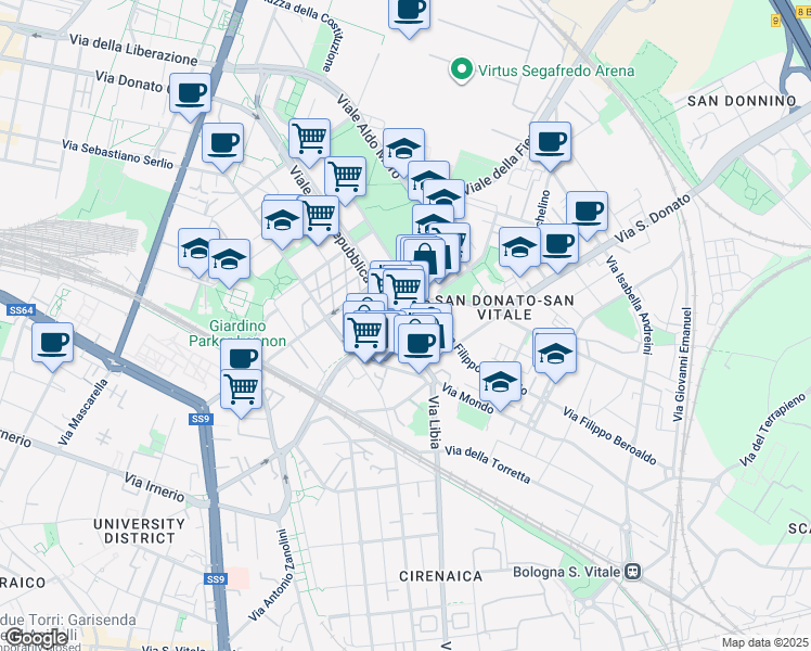 map of restaurants, bars, coffee shops, grocery stores, and more near 2 Via Ermanno Galeotti in Bologna