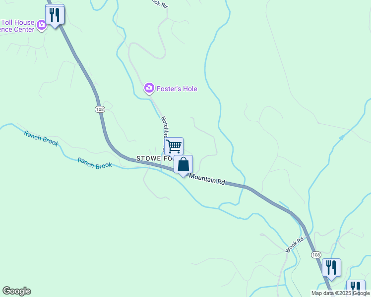 map of restaurants, bars, coffee shops, grocery stores, and more near 287 Stowe School Road in Stowe