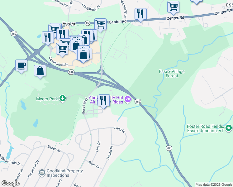 map of restaurants, bars, coffee shops, grocery stores, and more near 14 Freeman Woods in Essex