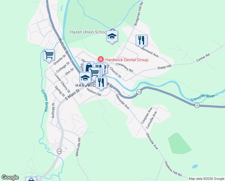 map of restaurants, bars, coffee shops, grocery stores, and more near 75 Sumner Street in Hardwick