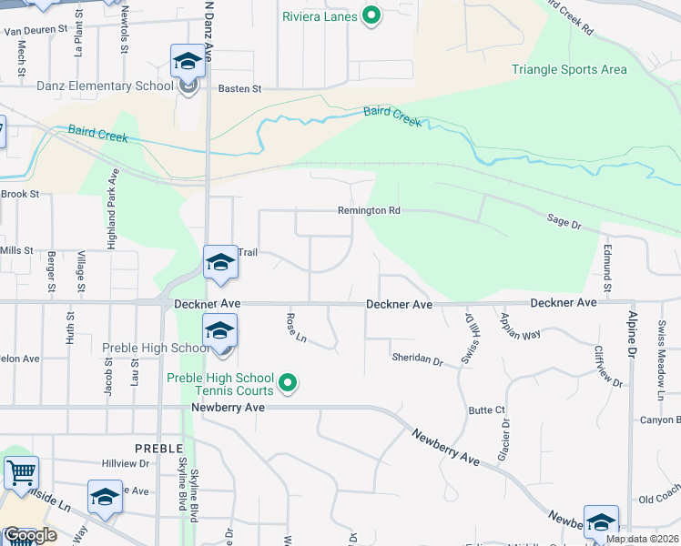 map of restaurants, bars, coffee shops, grocery stores, and more near 2412 Deer Trail in Green Bay