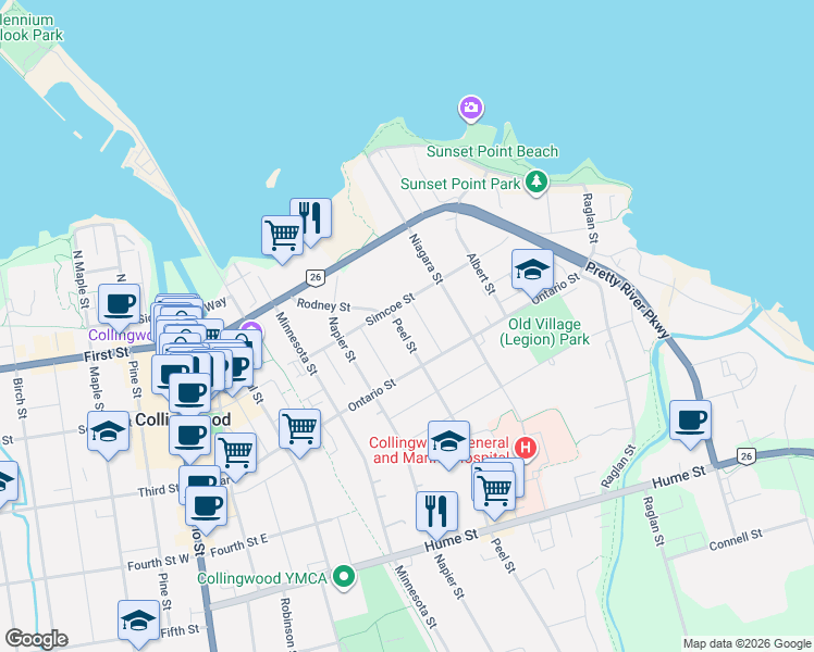 map of restaurants, bars, coffee shops, grocery stores, and more near 81 Peel Street in Collingwood