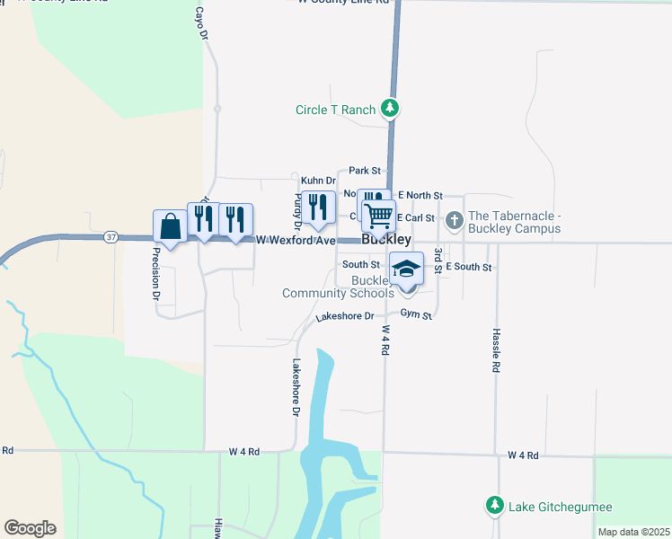 map of restaurants, bars, coffee shops, grocery stores, and more near 355-399 West Street in Buckley