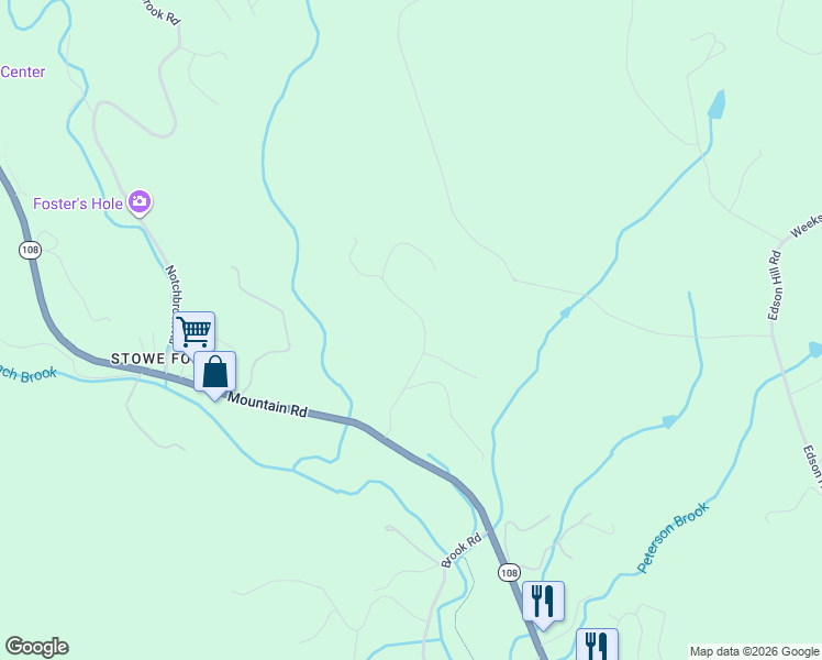 map of restaurants, bars, coffee shops, grocery stores, and more near 235 Lower Sanborn Road in Stowe