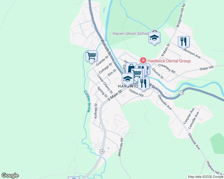 map of restaurants, bars, coffee shops, grocery stores, and more near 40 Lower Cherry Street in Hardwick