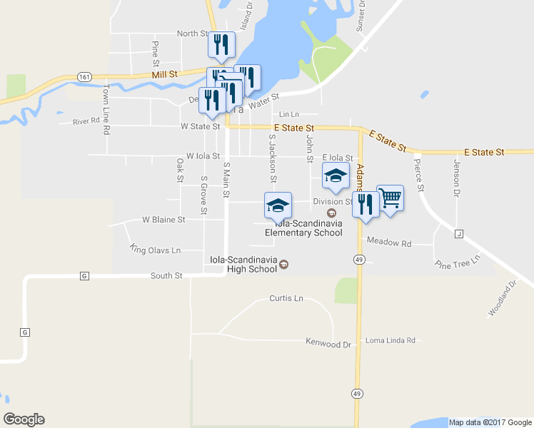 map of restaurants, bars, coffee shops, grocery stores, and more near 370 South Jackson Street in Iola