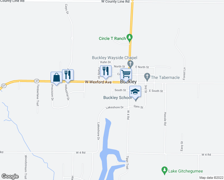 map of restaurants, bars, coffee shops, grocery stores, and more near 355 West Street in Buckley