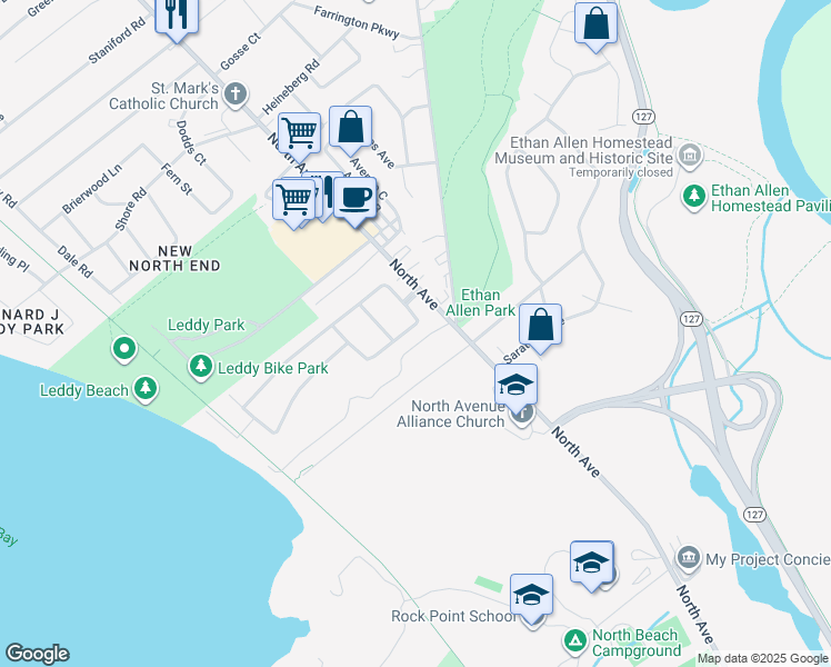map of restaurants, bars, coffee shops, grocery stores, and more near 15 Woodridge Drive in Burlington