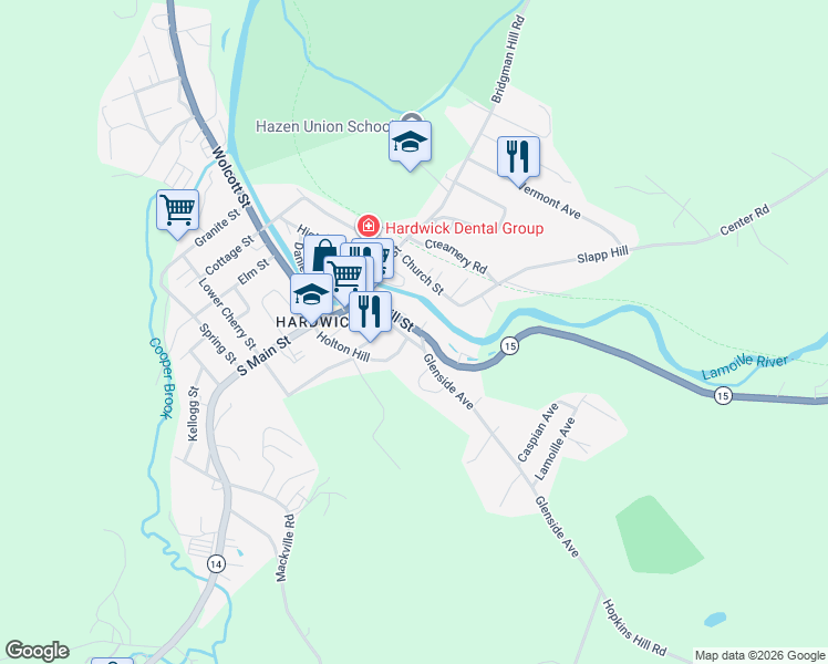 map of restaurants, bars, coffee shops, grocery stores, and more near 75 Sumner Street in Hardwick