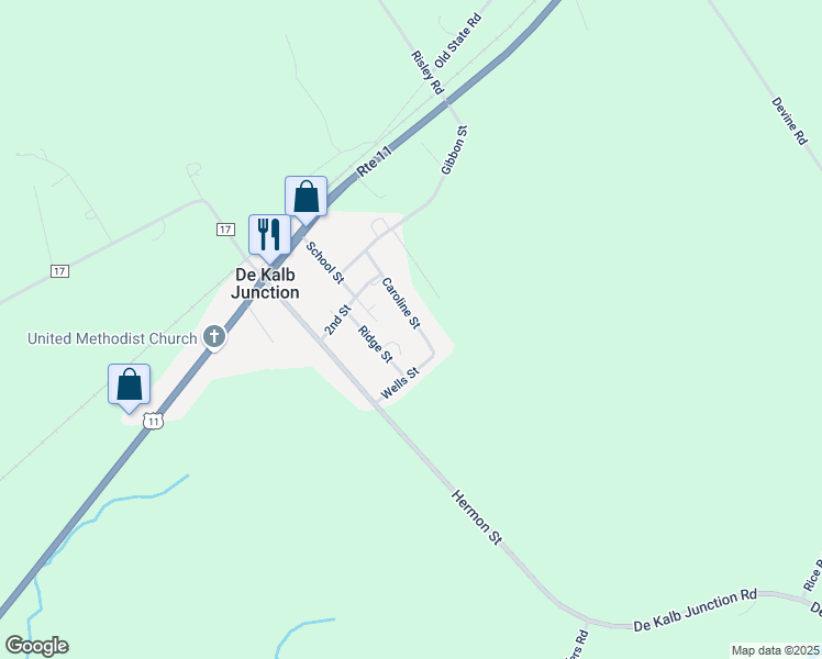 map of restaurants, bars, coffee shops, grocery stores, and more near 36 Caroline Street in De Kalb Junction