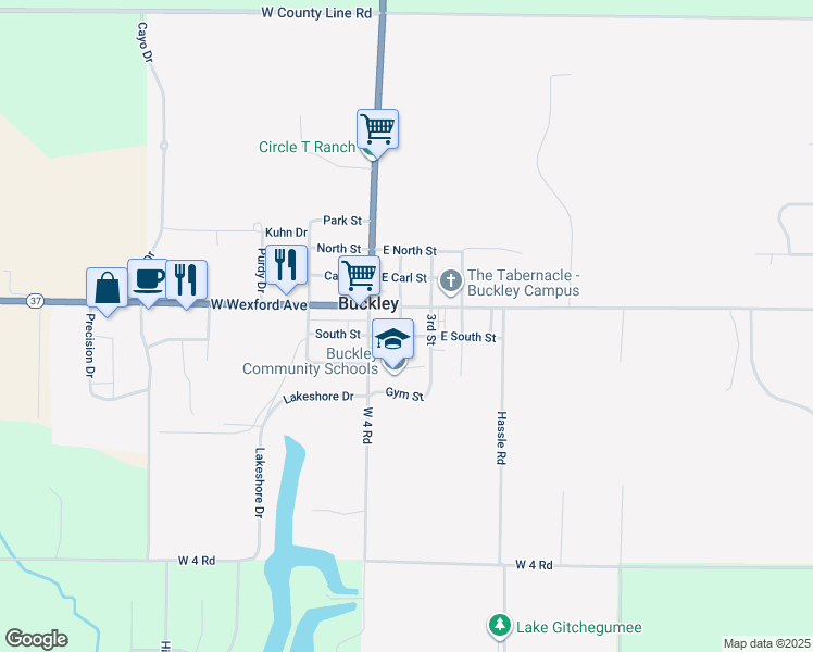 map of restaurants, bars, coffee shops, grocery stores, and more near 111 2nd Street in Buckley